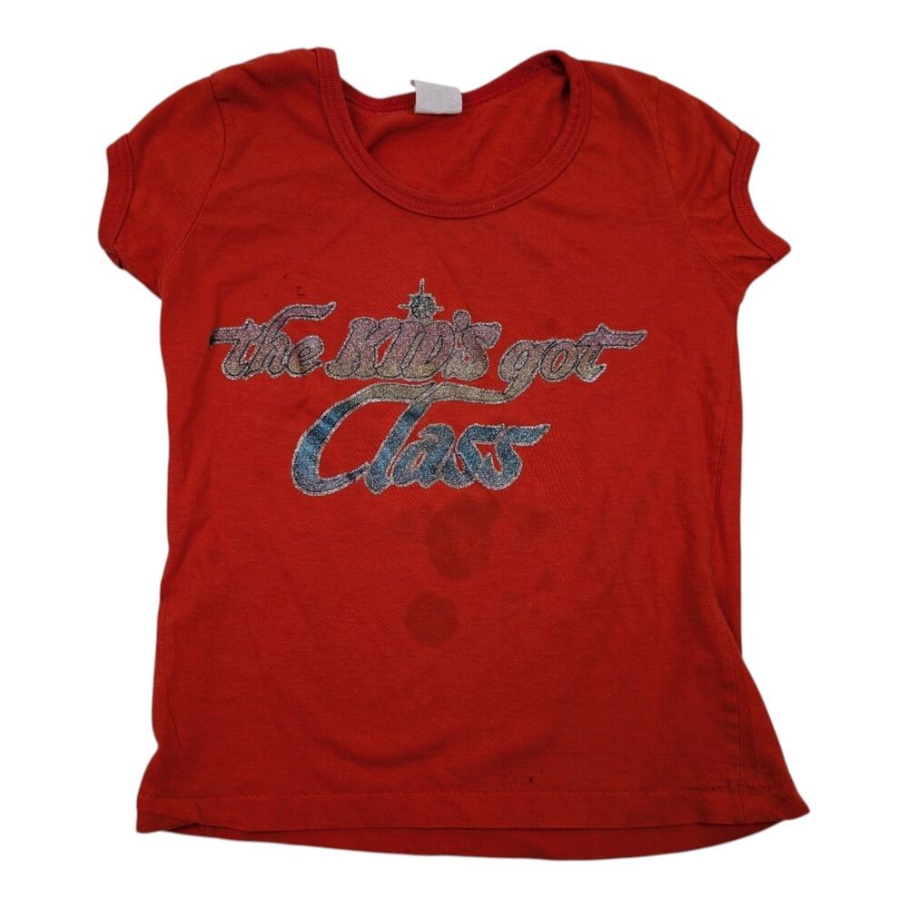 Vtg Retro 60s 70s The Kids Got Class Iron‎ On Glitter T Shirt Youth Small *READ